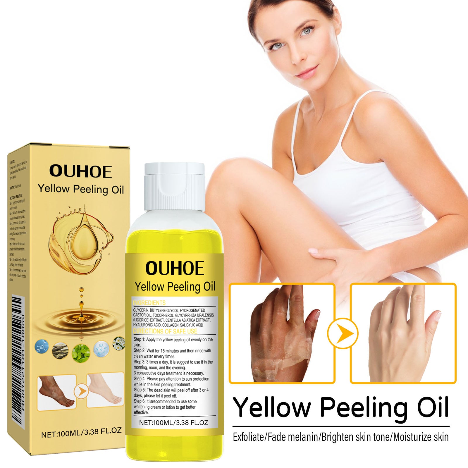 OUHOE Yellow Exfoliating Body Oil — Smooth, Bright & Detoxified Skin
