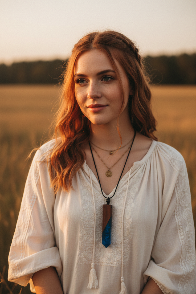 Femme collier boho golden hour