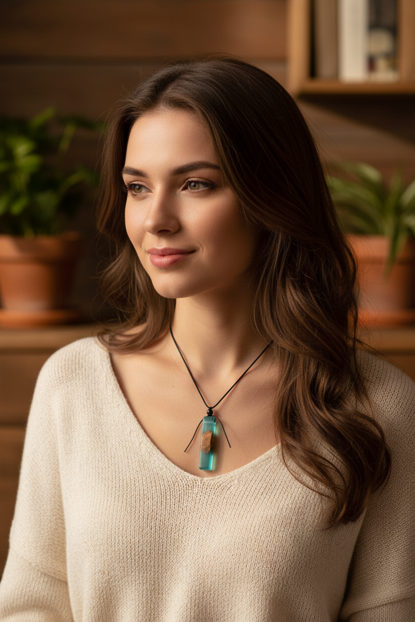 Femme collier boho intérieur