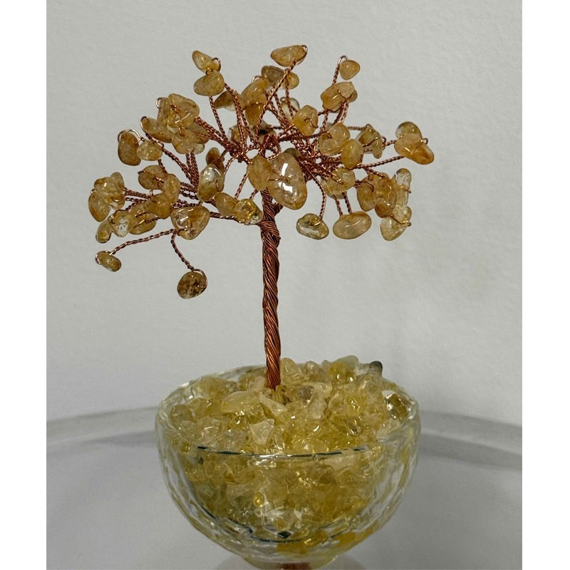 Arbre décoratif Glow Supply en pierres naturelles citrine et fil de cuivre, environ 11 cm de hauteur.