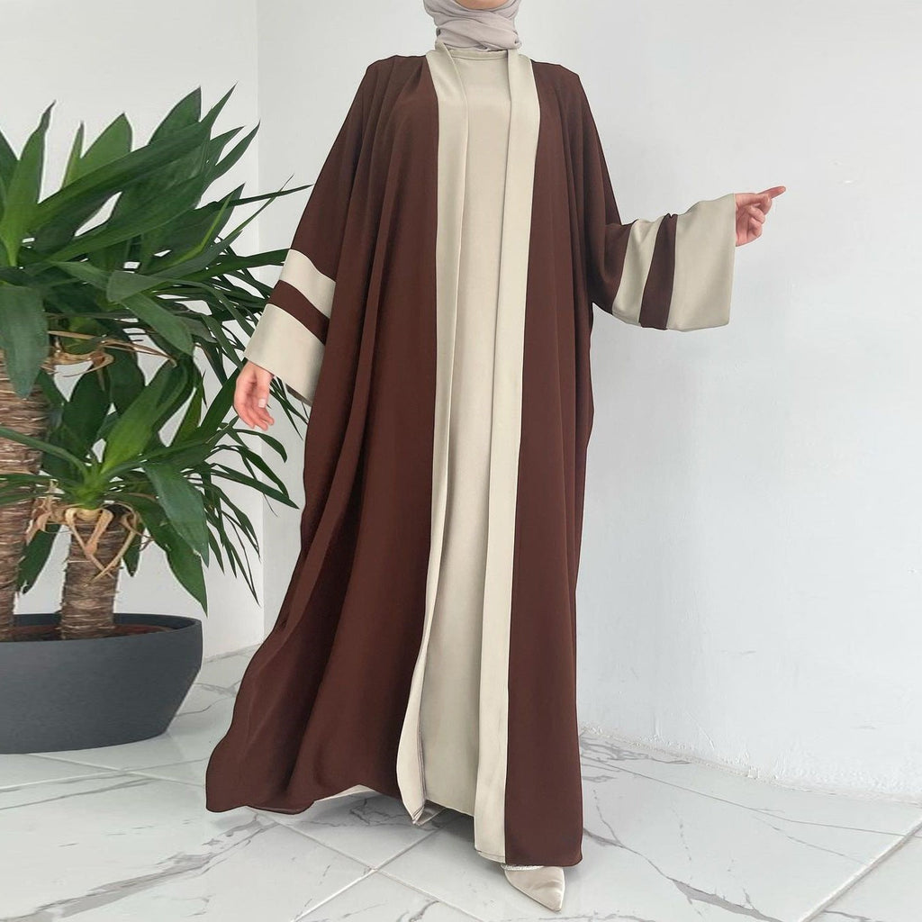 Ensemble deux pièces abaya longue musulmane marron et beige en polyester par Glow Supply
