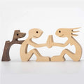 Glow Supply Sculpture en bois d'une famille de 3 personnes et d'un chien, artisanat fait à la main, décoration intérieure.