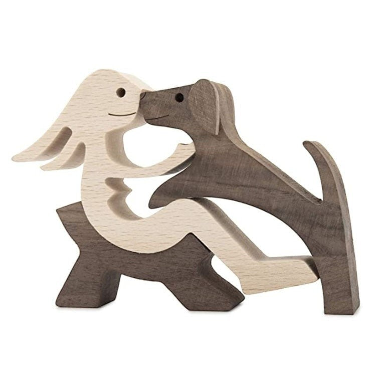 Sculpture en bois de Glow Supply représentant une personne et un chien s'embrassant, artisanat en bois naturel, décoration intérieure.
