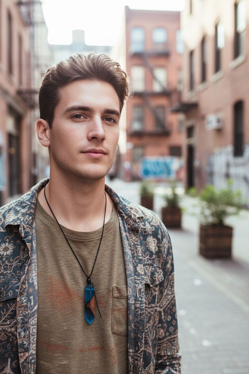 Homme collier boho urbain